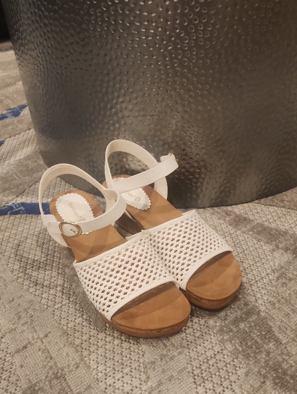Beartraps White Women's Woven Platform Sandals with Ankle Strap Size 11